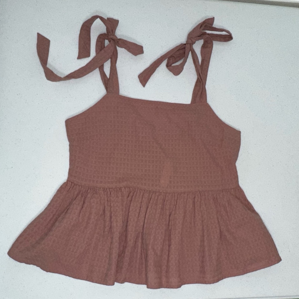Madewell Women's Smocked Peplum Camisole in MauvePink tie straps textured Cotton